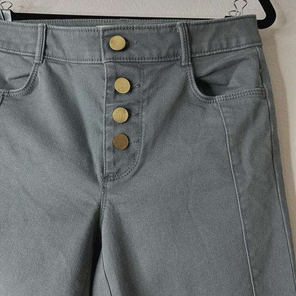 NWT Loft Slate Gray Gold Button Fly Frayed Hem Pant Jean Front Stitch Seams 00 - Picture 6 of 12